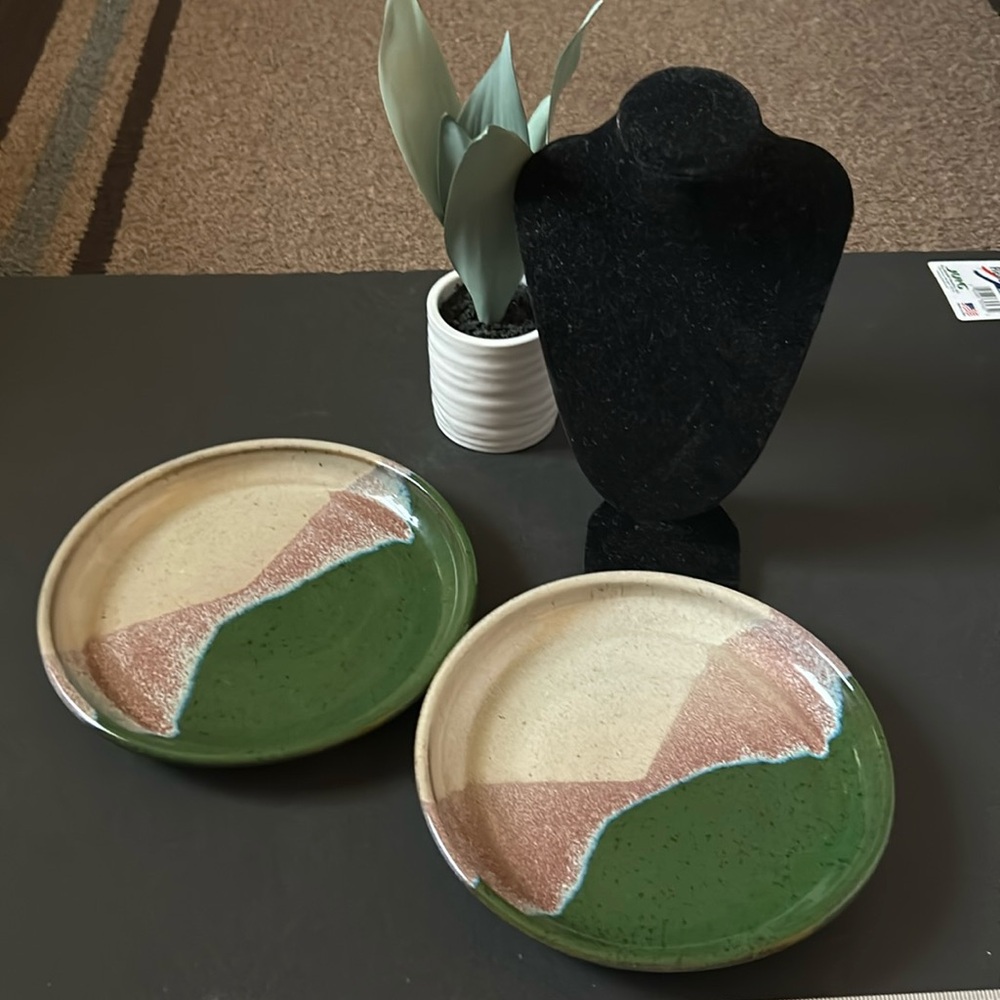 Vintage Set of 2 Signed Watts Pottery plates
